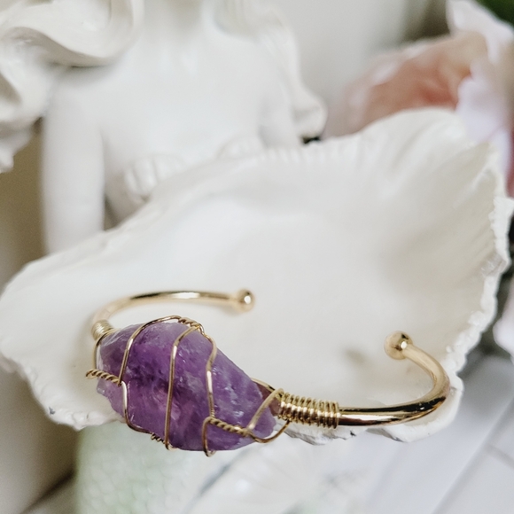 100% Natural Amethyst Wire Wrapped Bangle - Picture 8 of 8